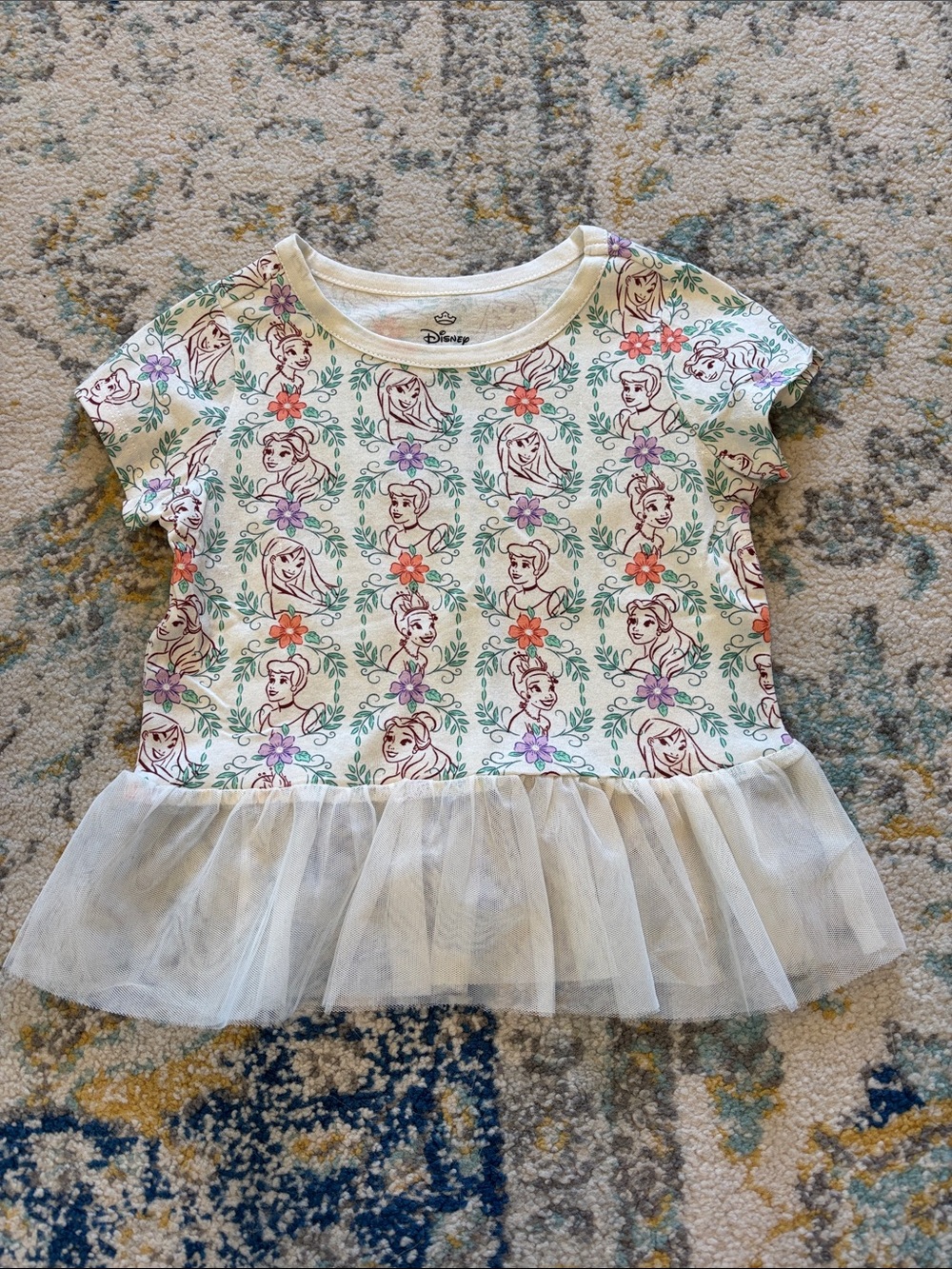 Disney White Princess Floral Tee with Tulle Hem